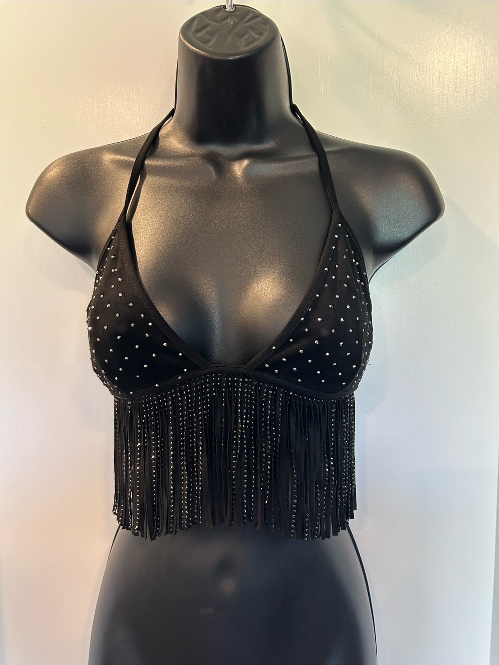 Windsor Black Studded Fringe Halter Camisole